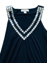 Michael Kors Summer Top Sz M w/ Silver Square Trim V-Neck Night Luxe - £9.23 GBP