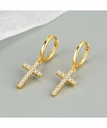 18k Layered real Gold Filled Hanging Cross earrings - $12.00