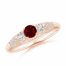 ANGARA Aeon Vintage Style Ruby and Diamond Three Stone Engagement Ring - £1,074.40 GBP