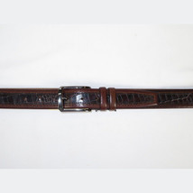 Men Genuine Leather Belt PIERO ROSSI Turkey Crocodile print Stitched 3071 Brown image 2
