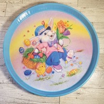 VTG  Giftco Art Metal Serving Tray Bunny Rabbit Chick Eggs Garden Easter Tulips - £9.38 GBP