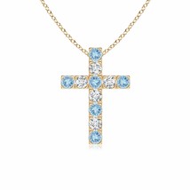 ANGARA Flat Prong-Set Aquamarine and Diamond Cross Pendant in 14K Solid Gold - £786.99 GBP