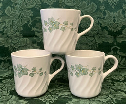 Vintage Corelle Callaway coffee cups mugs set of 3 white swirl green ivy - £6.38 GBP