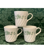 Vintage Corelle Callaway coffee cups mugs set of 3 white swirl green ivy - $8.00