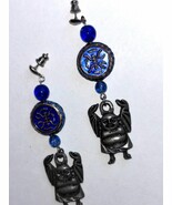 Vintage Earrings Asian Metal Lucky Buddha Enamel Bead Dangle Glass Beads... - $24.68 CAD