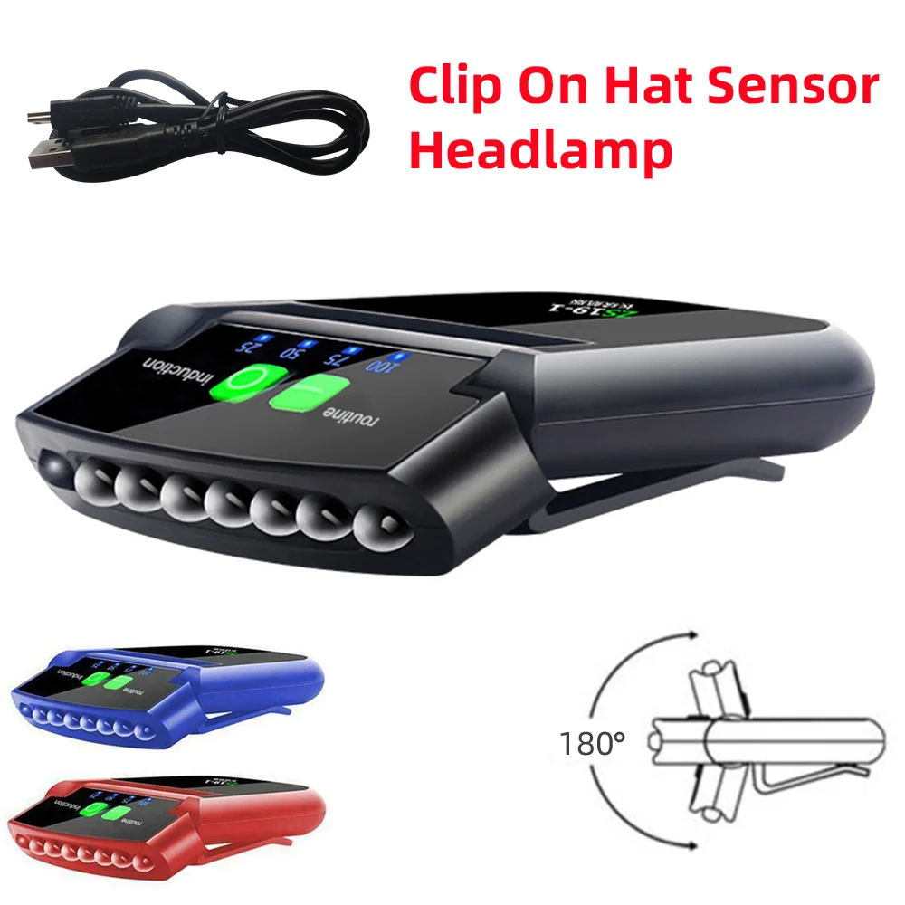 LED Sensor Headlamp Super Bright Hat Clip Cap Light Fishing Headlight USB - £13.16 GBP