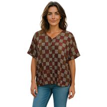 Notations Shirt 1X Red Yellow Floral Vintage Long Sleeve Button Down Womens - $8.96