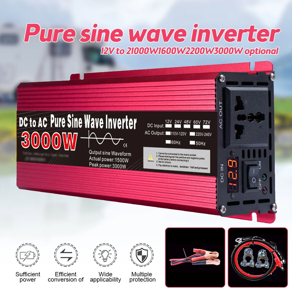 NEW Pure Sine Wave Inverter 12V 220V 24V 110V 1000W 1600W 2000W 3000W DC To AC - £58.68 GBP+