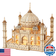 3D Wooden Puzzle Taj Mahal w/ LED Light for Adults - Self-Assembly Wood ... - $53.70
