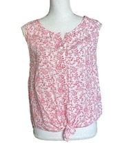 LOFT Women&#39;s Sleeveless Top Button Up Floral White Pink Size M - £9.30 GBP