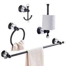 Crystal Bathroom Hardware, Matte Black Bathroom Accessories Set Towel Bar Toilet - £89.35 GBP