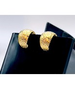 Vintage Goldtone Crosshatch Textured Dome Hoop Clip-on Earrings - $15.48