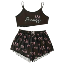 Princess Crown PJ 2 Pc Set Large 12 Women&#39;s Loungewear Pajamas Cami Top ... - £15.35 GBP