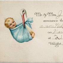 Birth Announcement 1923 Wesley Stover Stork And Baby Antique Greeting Ca... - £15.96 GBP