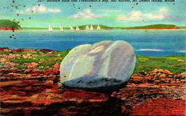 Balance Rock and Frenchman&#39;s Bay Bar Harbor ME Maine UNP Linen Postcard - £3.06 GBP