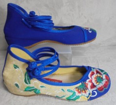 CINAK Floral Embroidered Ankle Women 38 US 7.5 Shoes Chinese Ballet Flats Blue - £10.18 GBP