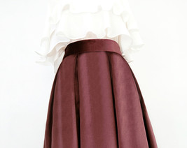 Winter PURPLE Midi Pleated Skirt Women Plus Size Velvet Pleated Midi Skirt image 10