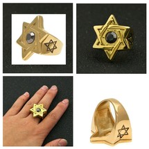 Solomon Star of David King Gallstone Goetia Gold Plate Stainless Steel 316L Ring - £14.30 GBP