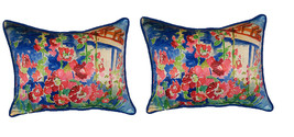 Pair of Betsy Drake Hollyhocks Large Pillows 15 Inch x 22 Inch - £69.65 GBP