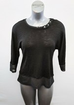 Zoe Women&#39;s Size Medium Black Sweater 3/4 Sleeve Polka Trim Round Neck - £7.76 GBP