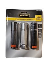 Defiant 3-PAK 250 Lumens Ultra Beam Flashlights Weather Resist W/FREE Batteries - £6.20 GBP