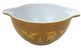 Pyrex Casserole Bowl W/Gold Glass Eagle Rooster Americana 6&quot; x 3 1/4&quot; Vi... - $16.82