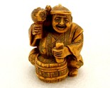 Sitting Buddha Hammering A Barrel, 2.5&quot; Ivory Resin Figurine, Indian Hom... - $14.65
