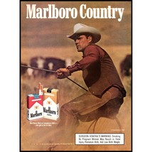 1986 Marlboro Cigarettes Vintage Print Ad Cowboy Calf Roping Cows Dust Wall Art - £8.19 GBP