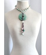 Art Jewelry Jade Jadeite Pink Rose Quartz Garnet Beads Handmade Long Nec... - $406.20 CAD