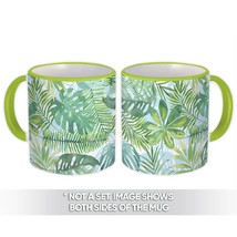 Exotic Leaves : Gift Mug Tropical Plants Monstera Palm Elephant Ear Pattern Fabr - £12.68 GBP