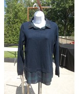 NWT ADRIANNA PAPELL NAVY SWEATER W PLAID COLLAR M - $29.99