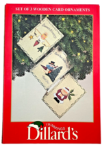 Dillards Christmas Card Wooden Ornaments Set of 3 Santa Snowman Angel - $504.83 MXN