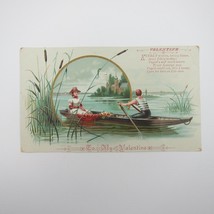 Valentine Card 1910s Lady Straw Hat Gondola Row Boat Ride Lake Reeds Antique - £8.01 GBP