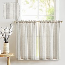 Jinchan Kitchen Curtains Linen Tier Curtains Cafe Striped 24 Inch Small Window - £27.32 GBP
