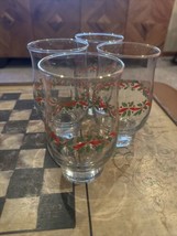 VTG Libbey Holly &amp; Berry Wine Glasses Set Of 4  - £16.25 GBP