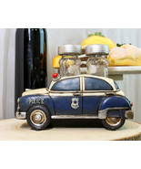 Vintage Blue Police Patrol Car Figurine Holder And Salt Pepper Shakers Set - £23.10 GBP