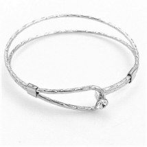 Double Loop with Crystal Stone Bangle Bracelet Sterling Silver - £10.35 GBP