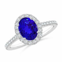 Authenticity Guarantee 
Oval Tanzanite Halo Ring with Diamond Accents in 14K ... - £1,435.79 GBP