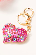 Bright Pink Rhinestone Inlay Heart Shaped Keychain - $77.80 MXN