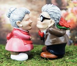 Happy Anniversary Old Fashioned Romantic Senior Couple Kissing Statues S... - $24.95