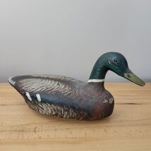VTG Glass Eye Wooden Mallard Duck Decoy Hand Carved Painted By Unknown A... - $34.64