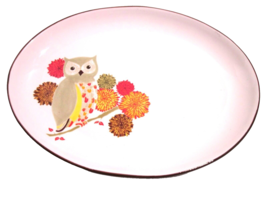 Hoot N Nanny Owl Plater Canterbury Potteries Bird Flowers Brown White 2011  - $12.99
