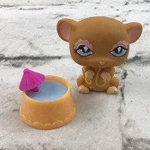 Littlest Pet Shop Mouse Figure With Water Dish Tan Blue Eyes Hasbro 2006 - $9.89