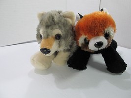 Wild Republic lot of 2 Gray Timber Wolf Cub 8&quot; &amp; Red Panda Ring Tale 8&quot; Plush - £13.23 GBP