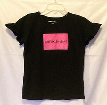 Calvin Klein Jeans girls black knit top pink glitter ruffle sleeves size L 12 14 - £3.92 GBP