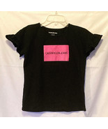 Calvin Klein Jeans girls black knit top pink glitter ruffle sleeves size... - $5.00