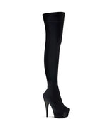 SALE PLEASER Sexy Black Velvet 6&quot; Heel Platform Pull On Thigh High Boots 6 - $84.04 CAD