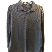 Polo Ralph Lauren Men’s L Navy Blue Striped Long Sleeve 1/4 Button Cotto... - $14.85