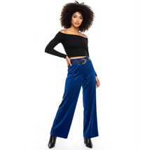 VTG 70s Bob Mackie Wearable Art Royal Blue Velvet Wide-Leg Pants M Retro... - $39.95