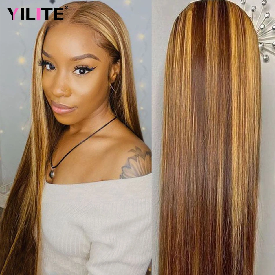 13x4 13x6 Highlight HD Frontal Wigs Human Hair Straight Honey Blonde Ombre 3 - £56.98 GBP+